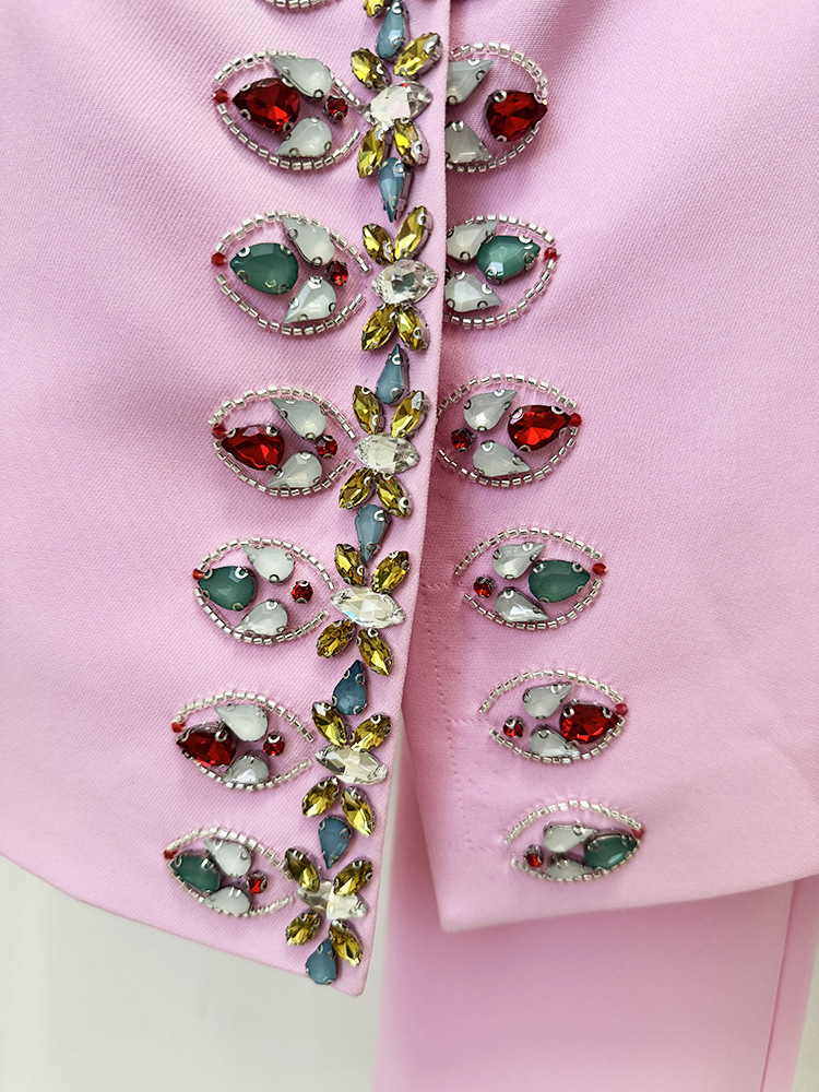 Early Spring Heavy Industry Beads Diamond Jacket Jacket Skinny Pants Two Piece Set - Image 5