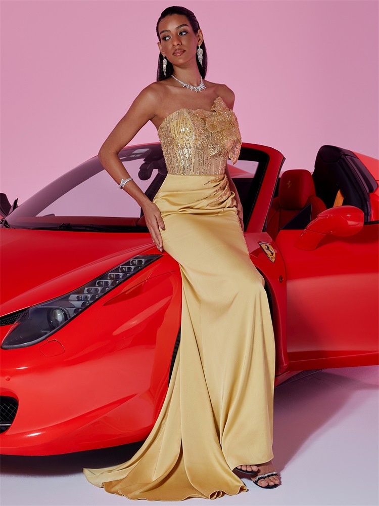 Elegant Sequin Floral Stitching Formal Evening Dress - Image 2
