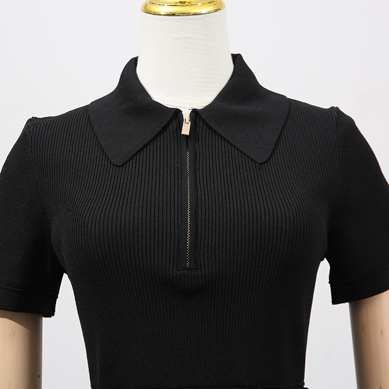 Pleated Short Dress Elegant Polo Collar Short Waist Slimming Dress - Image 6