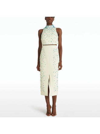 Heavy Industry Beads Vest Top Split Skirt Two Piece Sets