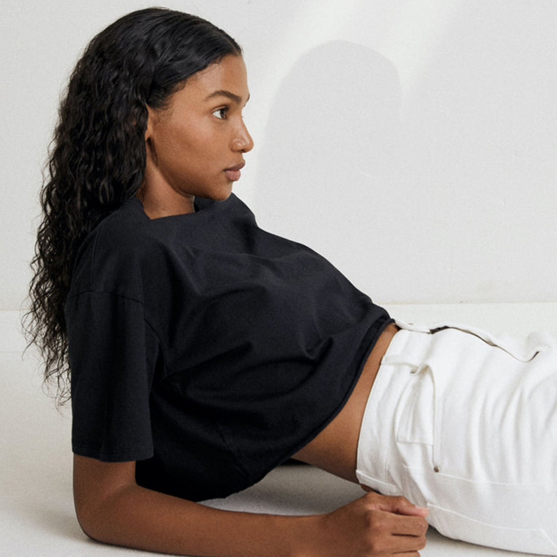 Short Sleeved T shirt Summer Pure Cotton Solid Color Cropped Round Neck Top - Image 4