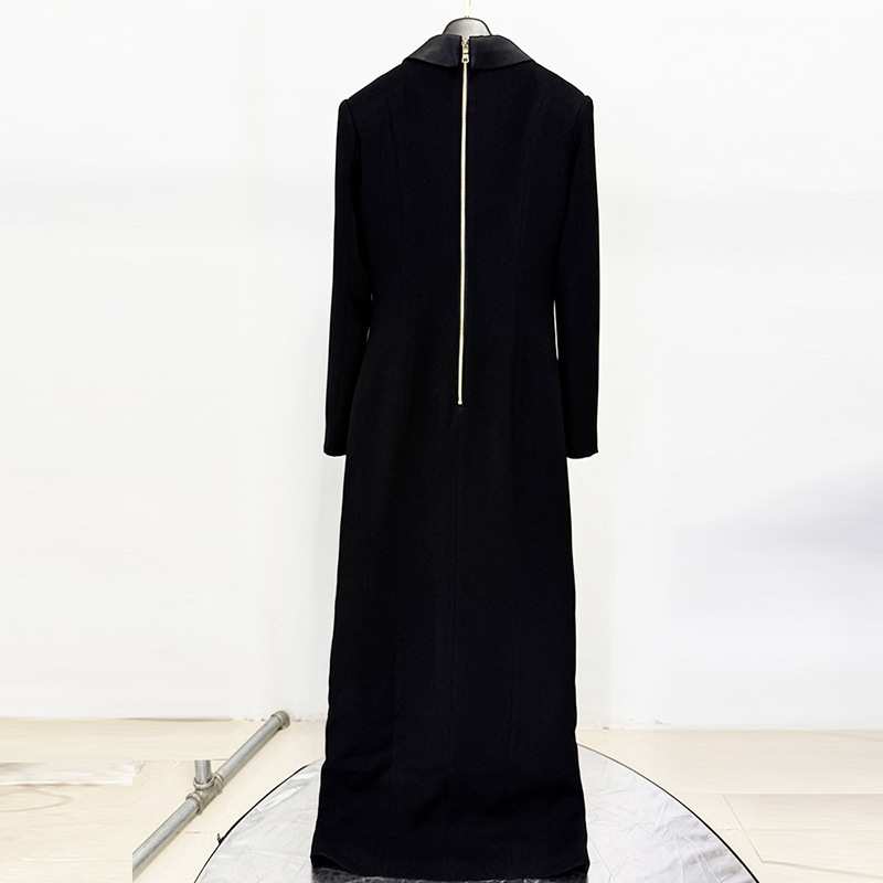 Diamond Button Deep V Plunge Collar Split Dress Maxi Dress - Image 3