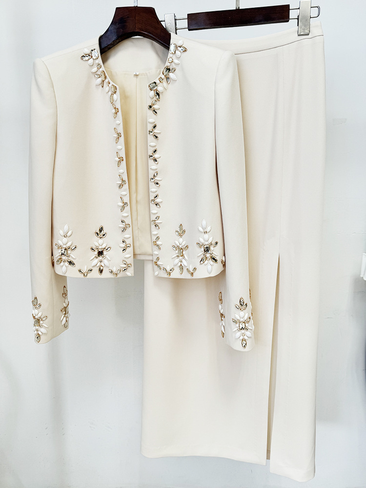 Star Heavy Industry Beads Cardigan Coat Split Skirt Set Two Piece Set - Image 5