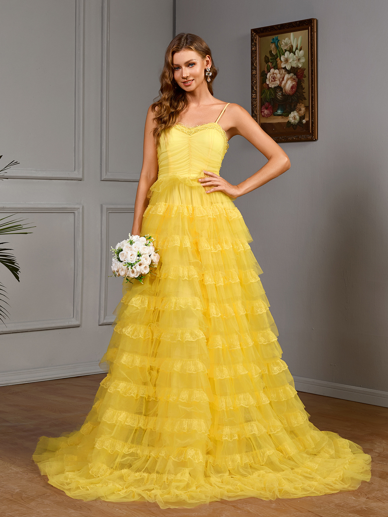 Bandeau Sling Solid Color Dress Slim Wide Hem Long Dress - Image 3