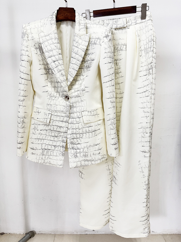 Crocodile Leather Print Blazer Trousers Two Piece Sets - Image 2