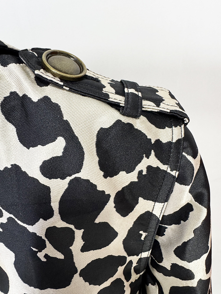 Autumn Winter Belt Leopard Jacquard Long Trench Coat - Image 8