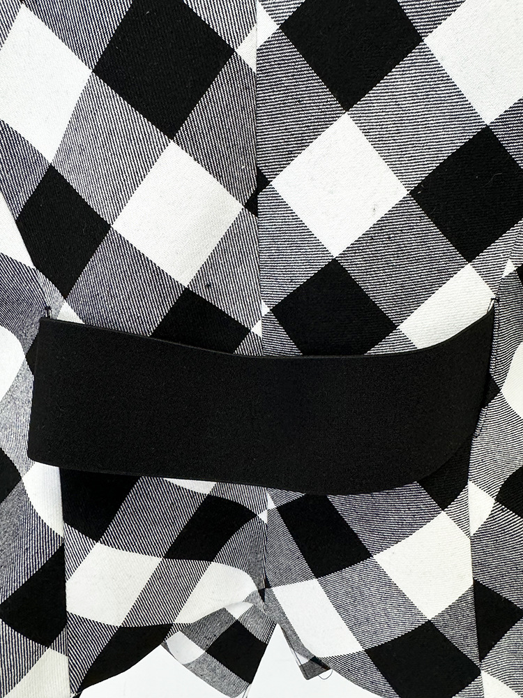 Spring Star Big Metal Buckle Black White Plaid Slim Fit Blazer Jacket - Image 7