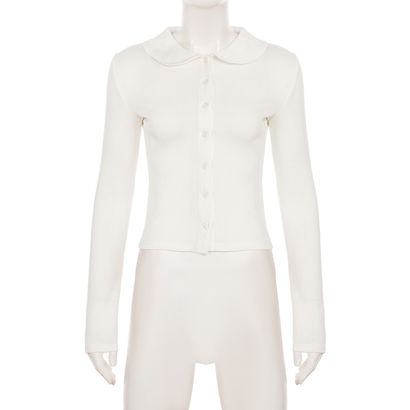 Sweet White Doll Collar Knitted Cardigan Girly Basic Texture Shirt - Image 6