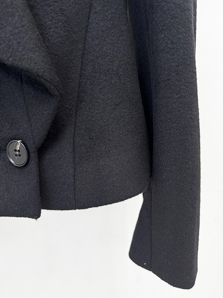 Early Autumn Double Breasted Simple Slim Fit Large Collared Woolen Jacket Coat - Image 9
