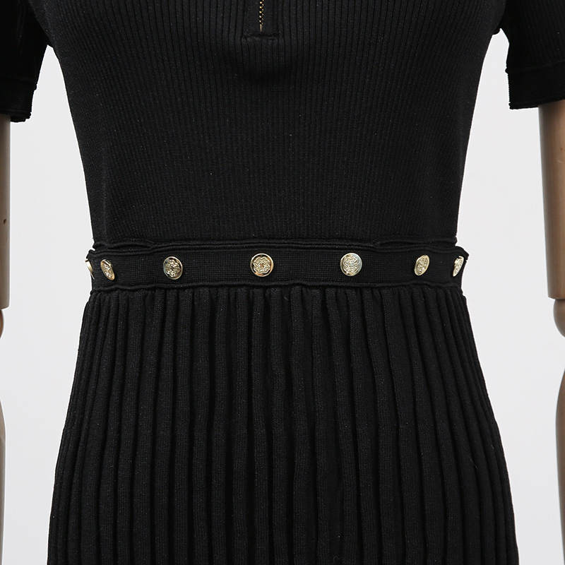 Pleated Short Dress Elegant Polo Collar Short Waist Slimming Dress - Image 8