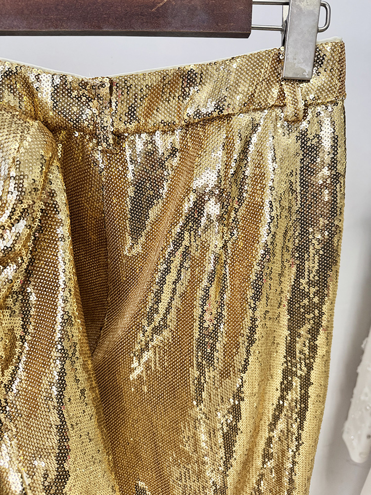 Star Fashionable Golden Sequined Blazer Trousers Two Piece Sets - Image 8