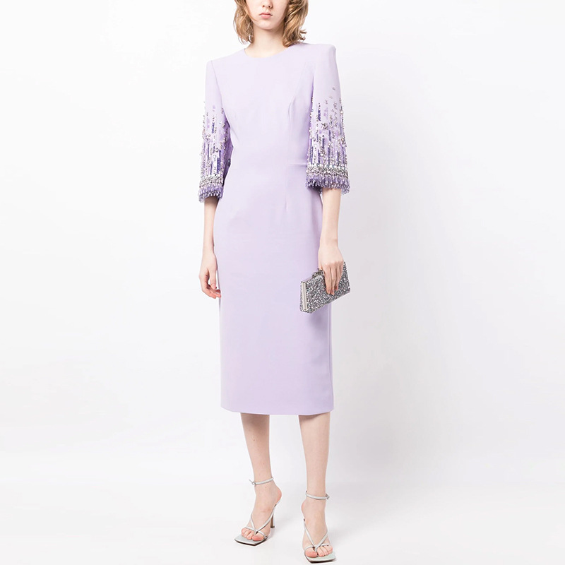 Star Heavy Industry Beads Diamond Embedded Mid Length Dress