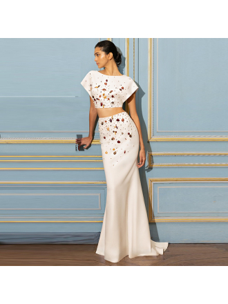 Star Heavy Industry Shell Beads Rhinestones Short Top Fishtail Mid Length Skirt Two Piece Sets