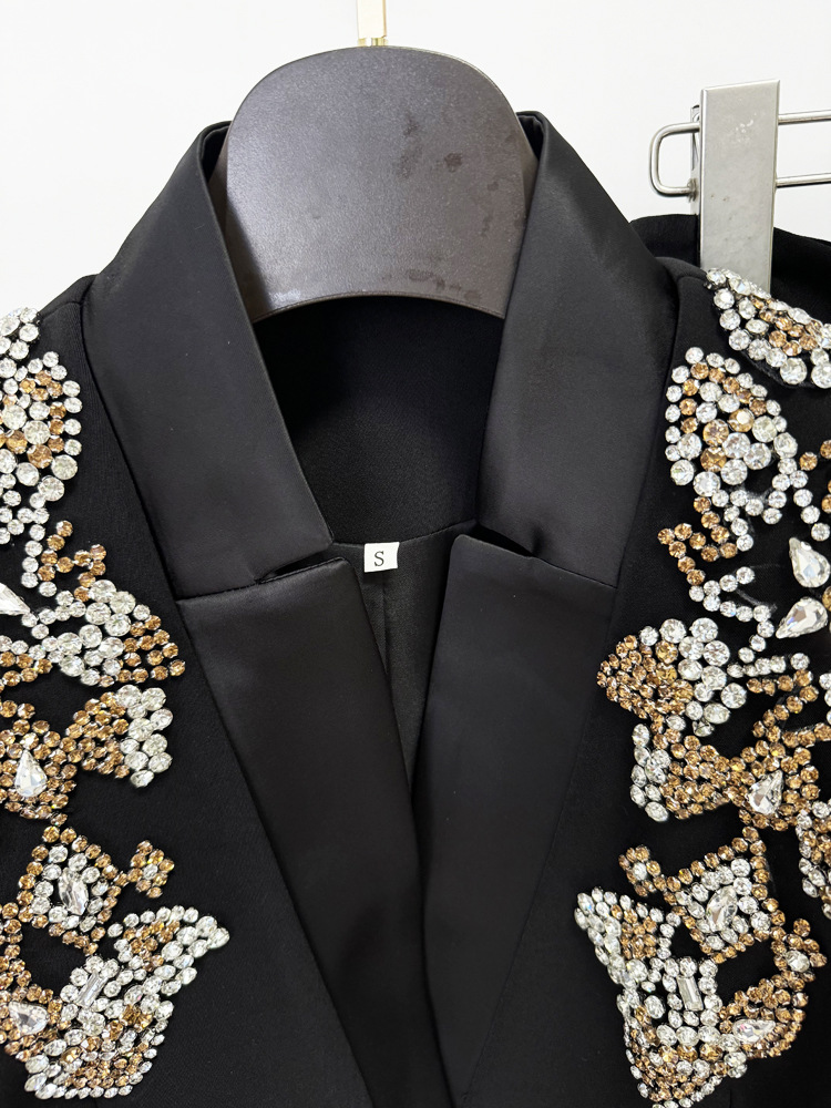 Star Exquisite Rhinestone Beaded Stand Collar Blazer Split Trousers Suit - Image 9