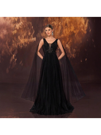 Elegant Handmade Beaded Mesh Wide Hem Maxi Formal Dress