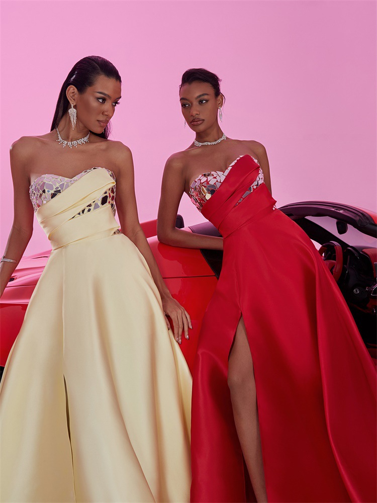 Tube Top Big a Swing Red Host Bridesmaid Backless Elegant Formal Evening Dress - Image 8