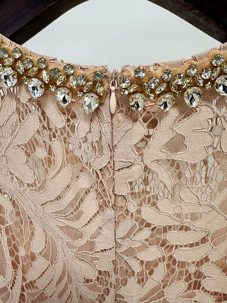 Spring Summer Star Bead Diamond Long Sleeve Slim Water Soluble Lace Dress - Image 9