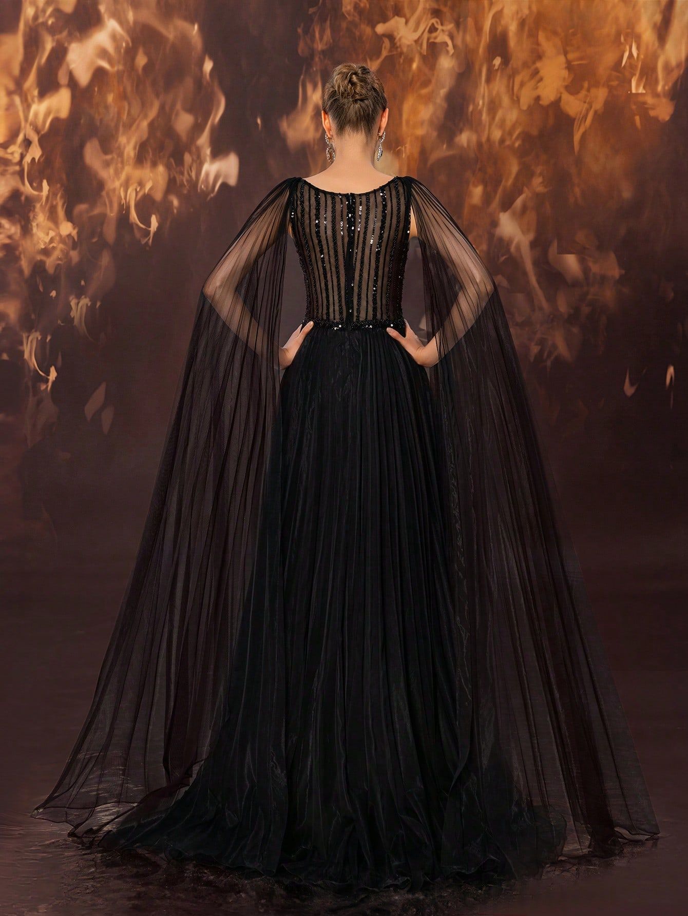 Elegant Handmade Beaded Mesh Wide Hem Maxi Formal Dress - Image 2