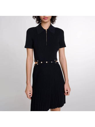 Pleated Short Dress Elegant Polo Collar Short Waist Slimming Dress