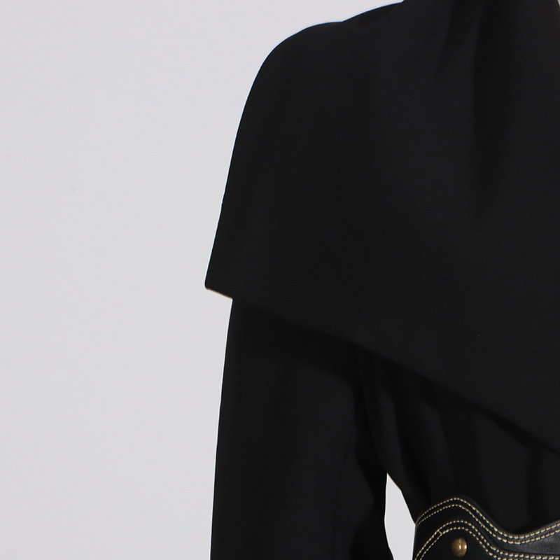 Polo Collar Waist Seal Tight Waist Heavy Work Long Sleeve Double Breasted Trench Coat - Image 6