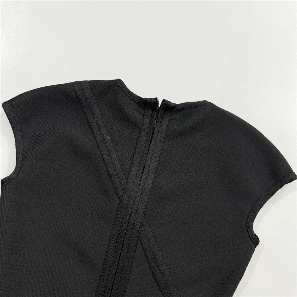 Round Neck Short Sleeve Slim Fit Rhinestone Beaded Bandage One Piece Dress - Image 10