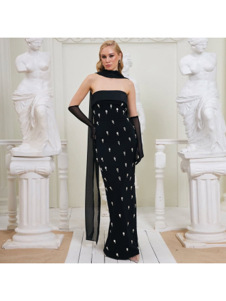 Exquisite Rhinestone Tube Top Bandage One Piece Dress Party Gathering Halter Ribbon Evening Dress