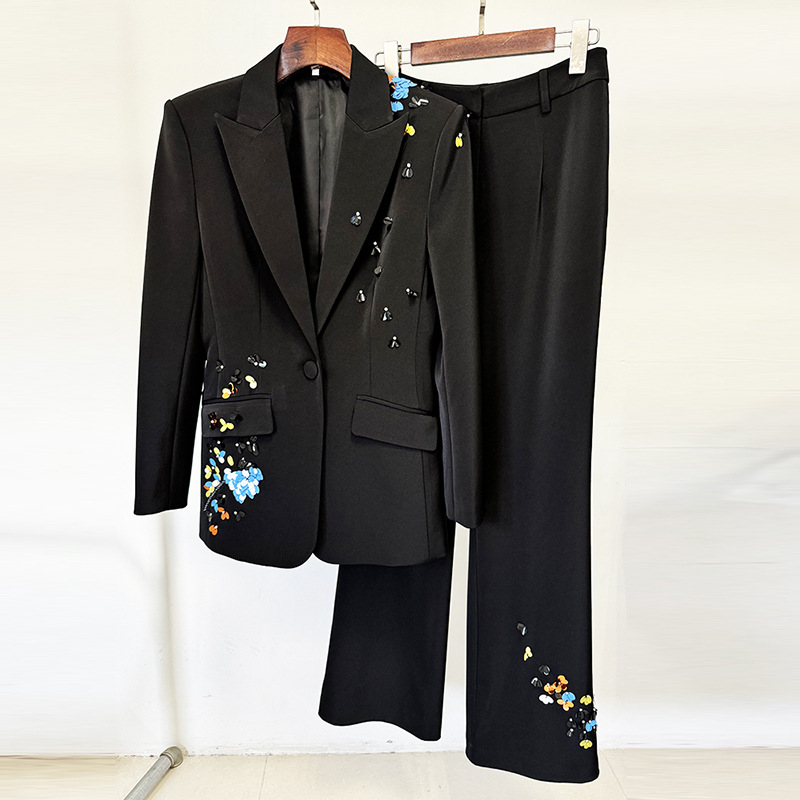 Star Color Sequ One Button Work Pant Suit Two Pieces Set - Image 2