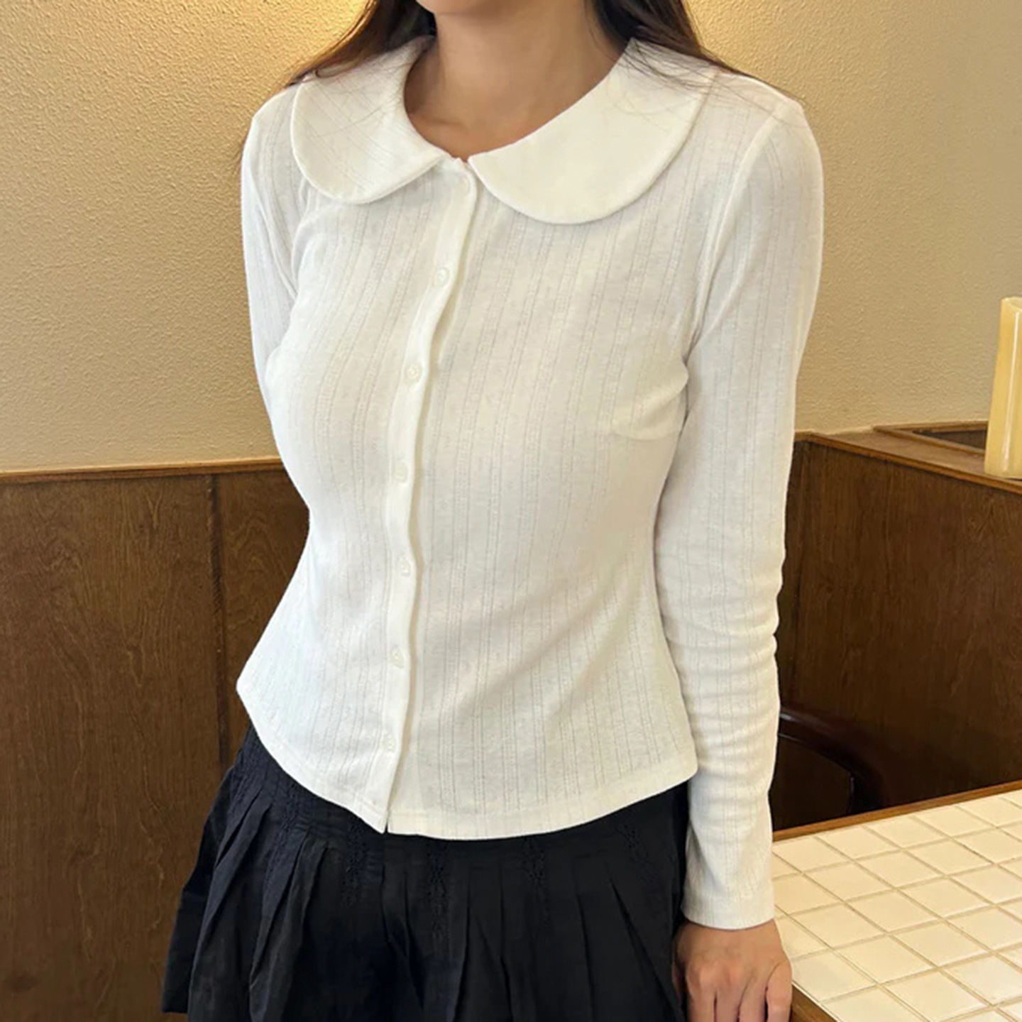 Sweet White Doll Collar Knitted Cardigan Girly Basic Texture Shirt - Image 2
