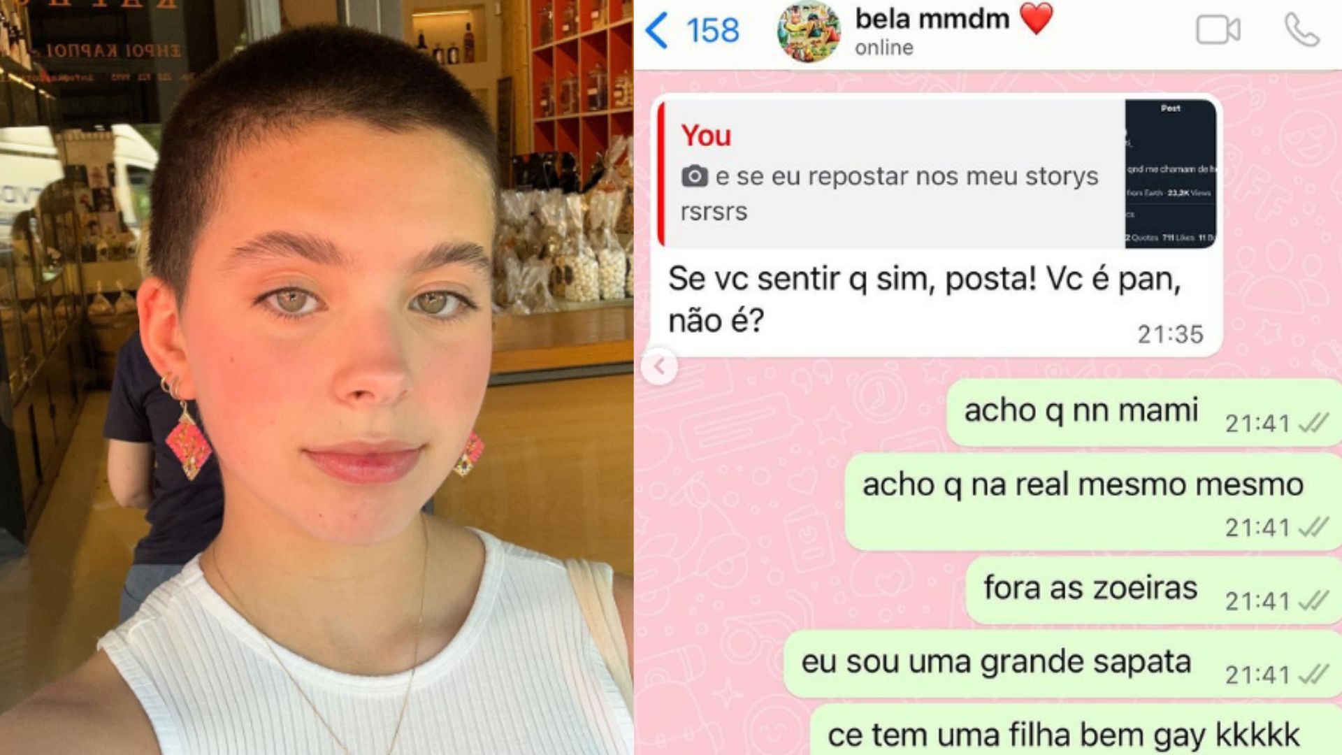 Print de uma conversa no whatsapp, onde filha se assume para mãe