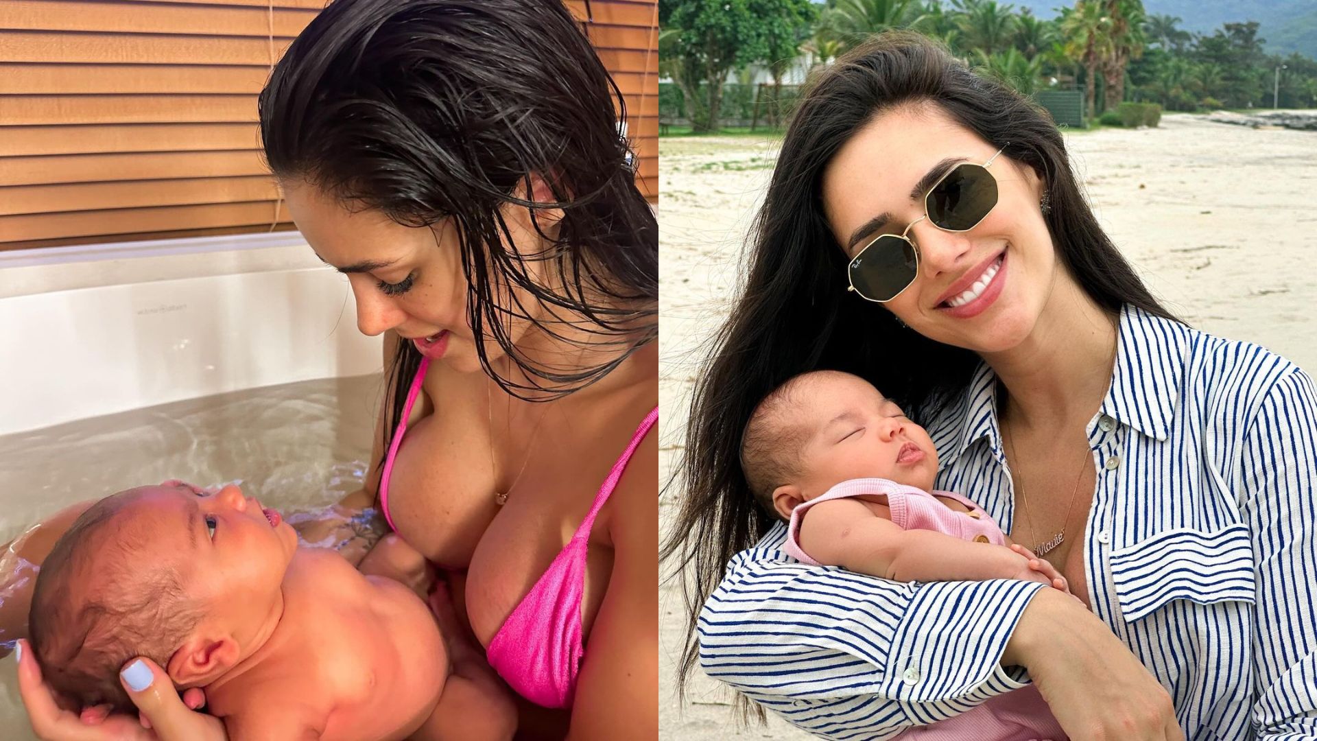 Mulher e filha posando para foto