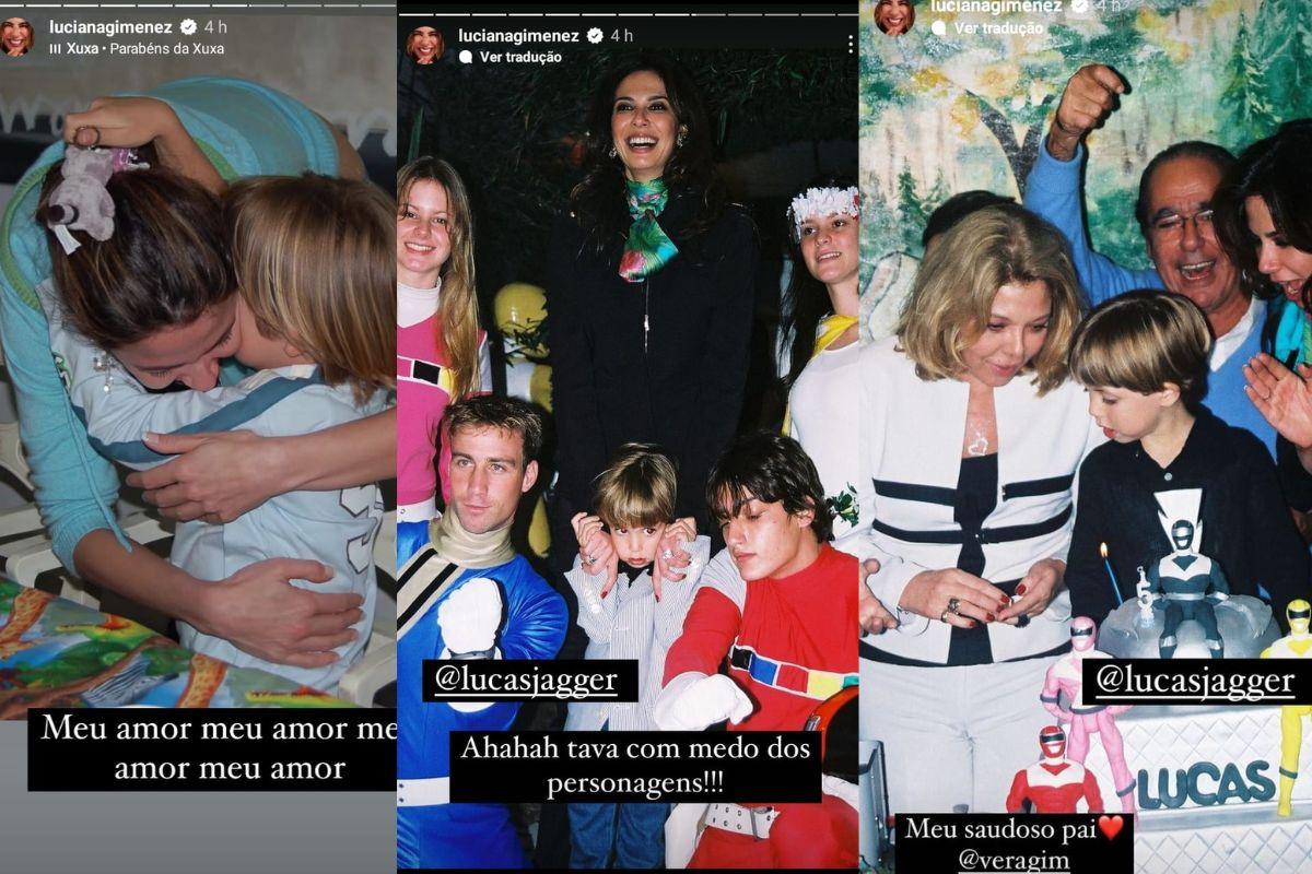 Luciana Gimenez com os pais e o filho Lucas