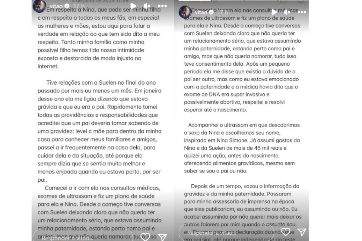 Vitão desabafa sobre crticas de suelen parte 1