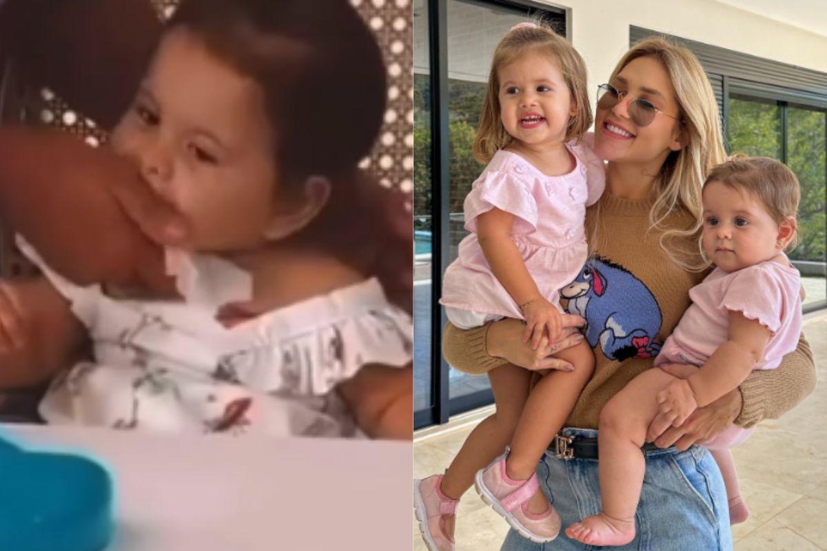 bebê tendo a boca limpada pela babá