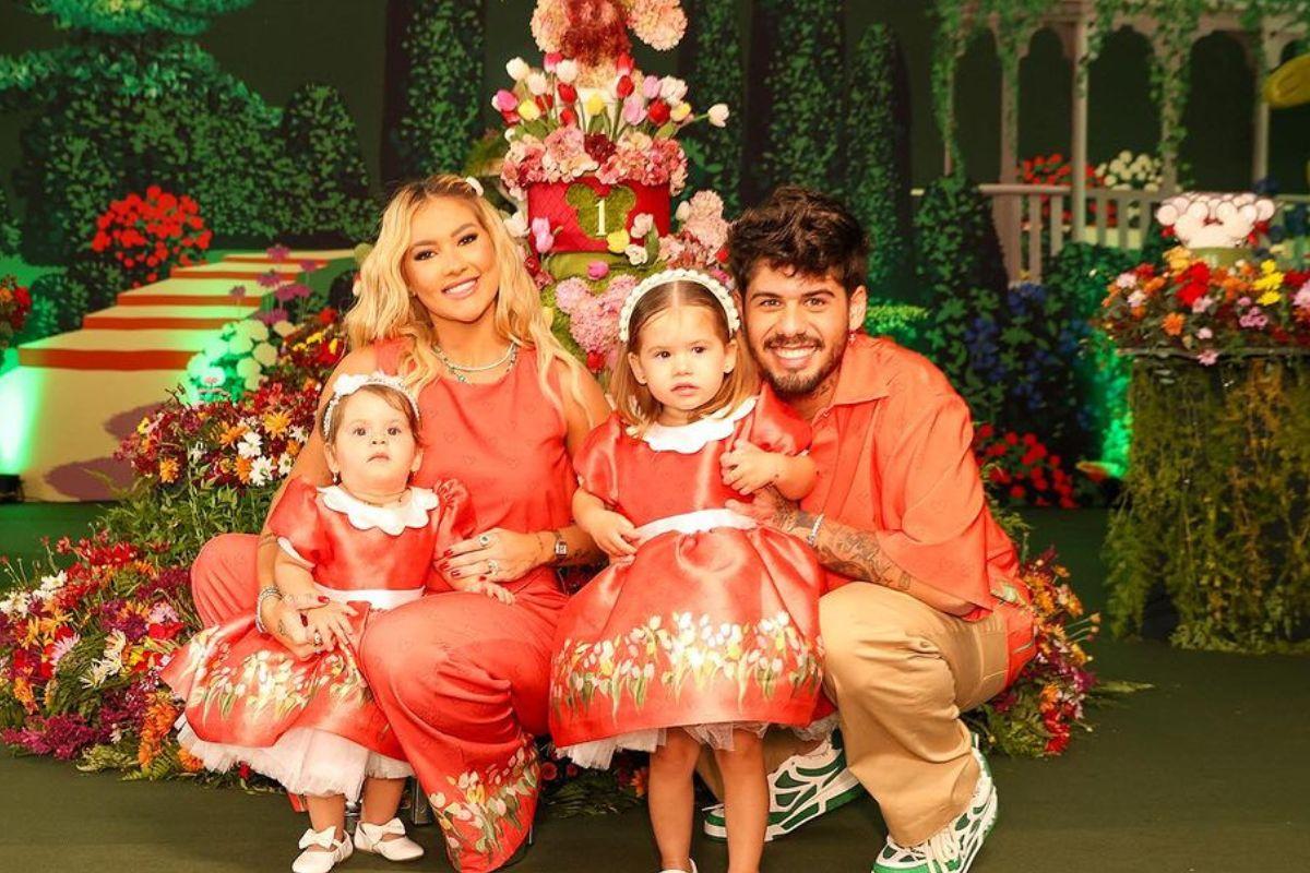 Virginia e Zé Felipe com as filhas Maria Alice e Maria Flor no aniversário de 1 ano da caçula