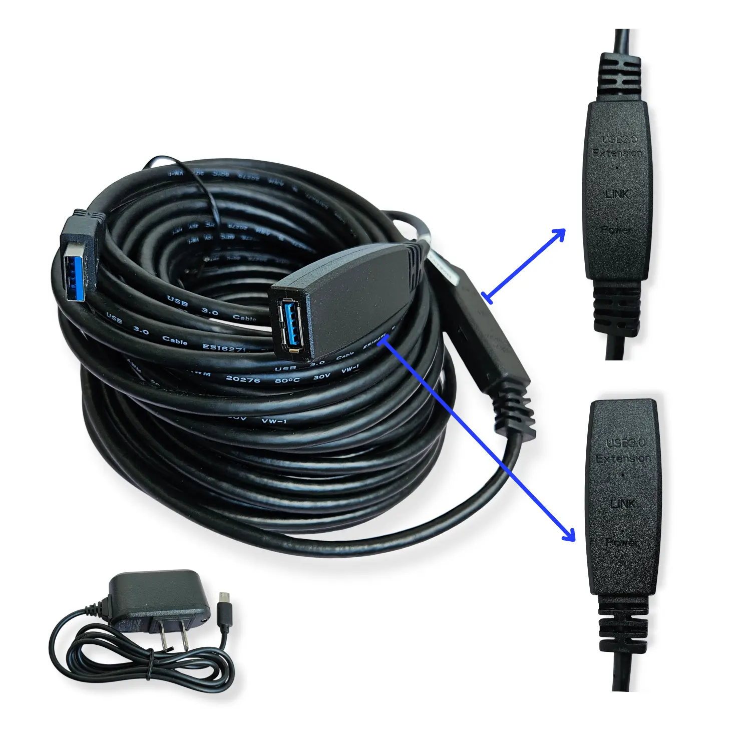 Extension USB 3.0 Hembra Macho Amplificada + Adaptador 5V 2A