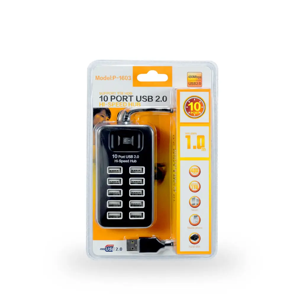 HUB USB 2.0 10 PUERTOS MOD P-1603
