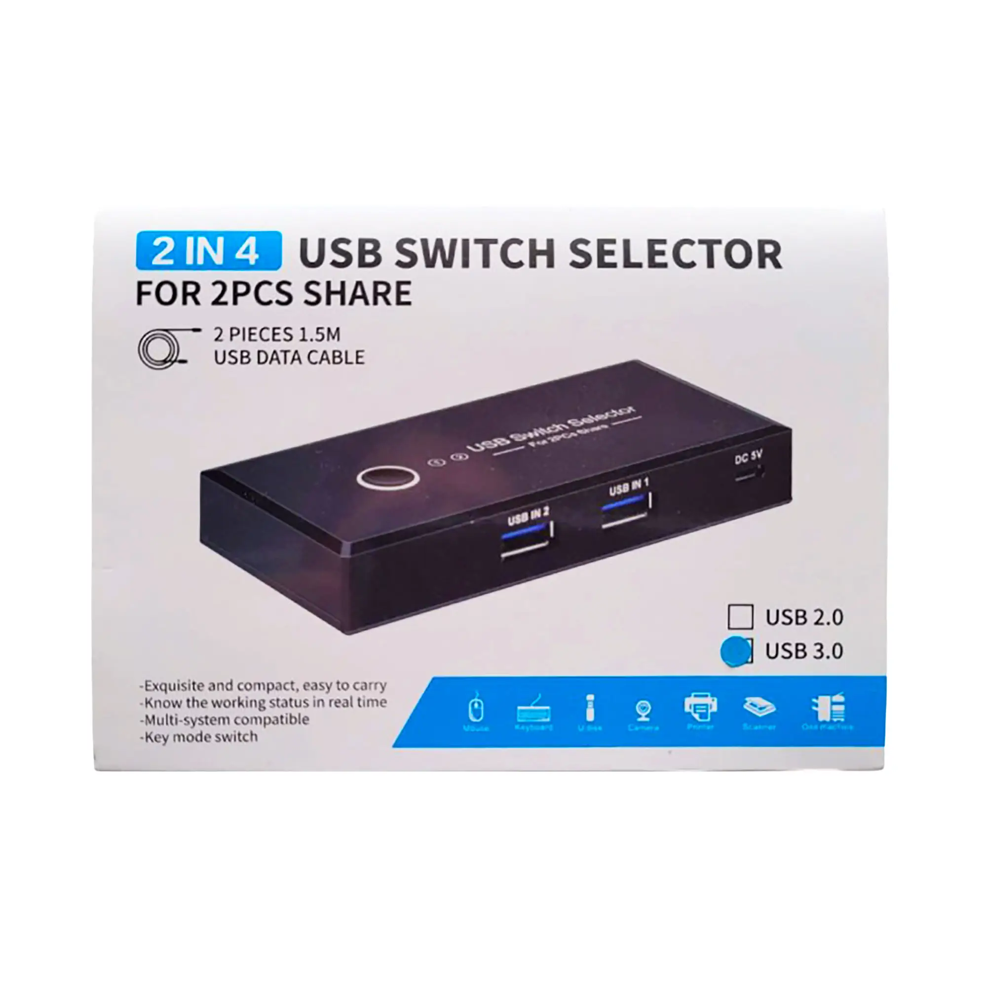 SWITCH USB 2.0 (4 PTOS) PARA COMPARTIR CON 2 PCs