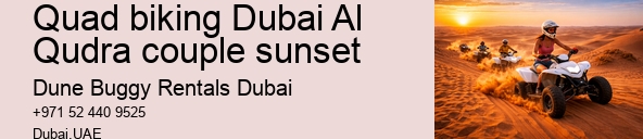 Quad biking Dubai Al Qudra couple sunset