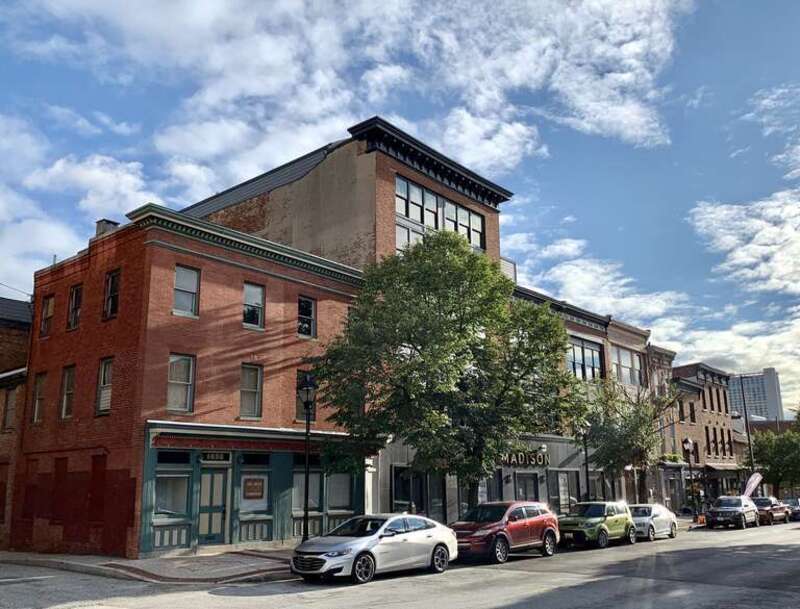 Buildings on the 1600 block of Eastern Avenue in Baltimore, Maryland.