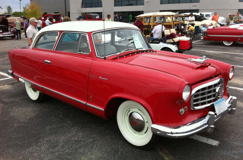 1955 Hudson Rambler 2-door sedan, a compact-sized car made by American Motors Corporation (AMC). An identical car was also marketed through Nash dealers (as the Nash Rambler). Picture taken at the 2012 Antique Automobile Club of America (AACA)