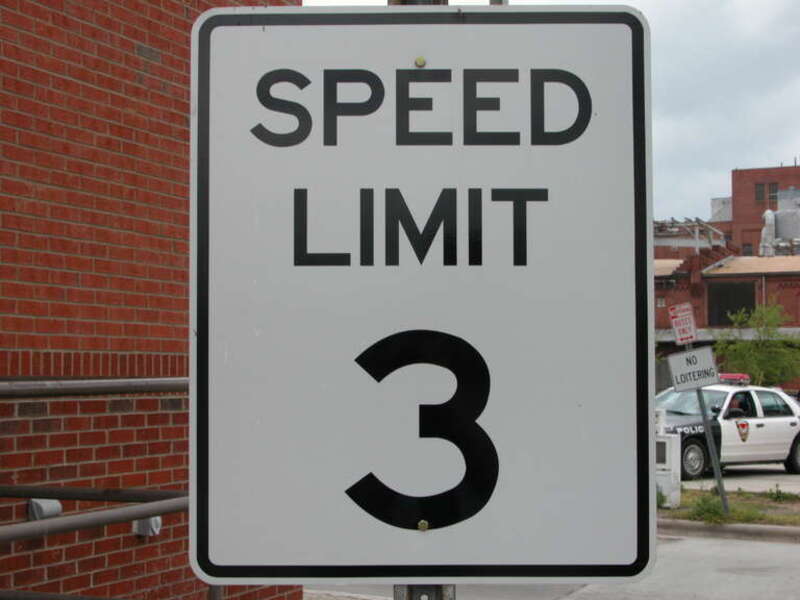 Unusual speed limit (3 MPH), located at the DATA bus terminal in downtown Durham, North Carolina.