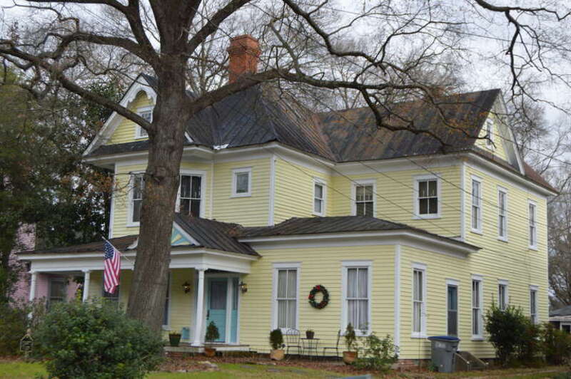 Front and southern side of the house located at 521 Falls Road (North Carolina Highway 43) in Rocky Mount, North Carolina, United States.  It and its neighbors are part of the Falls Road Historic District, a historic district that is listed on the