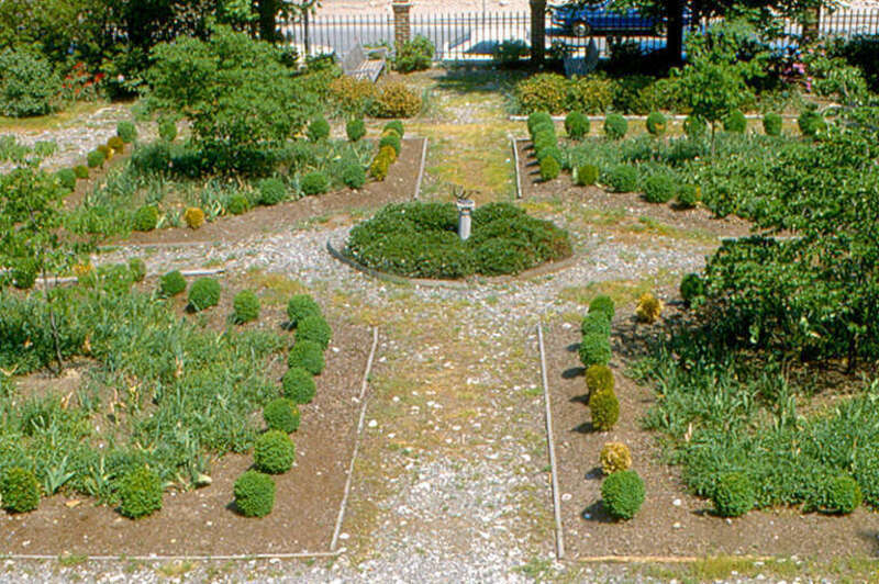 The garden behind Carlyle House in Alexandria, Virginia, from the second floor of the house.