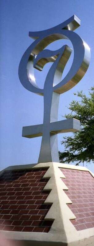 Color photograph of the outdoor Project Mercury Monument at the US Space Walk of Fame in Space View Park in Titusville, Florida.