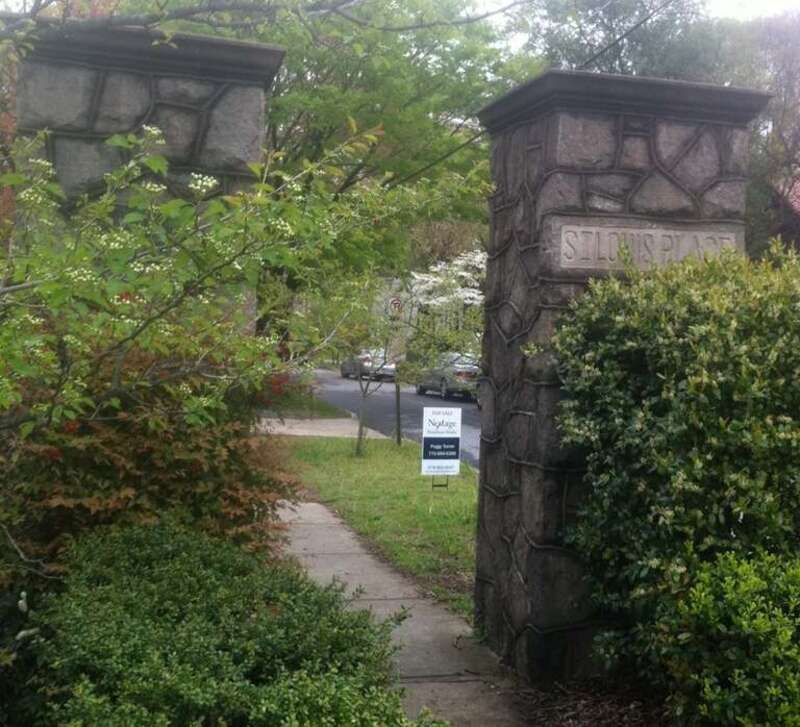 Gateway to Atkins Park neighborhood, Atlanta, at St. Louis Place and N. Highland Ave.