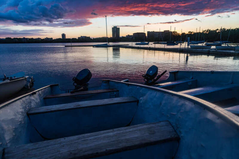 Rental boats on Bde Maka Ska, formerly Lake Calhoun, during a spring sunset in Minneapolis, Minnesota.
______________
(c) 2018 Tony Webster 
tony@tonywebster.com 

+1 202-930-9200