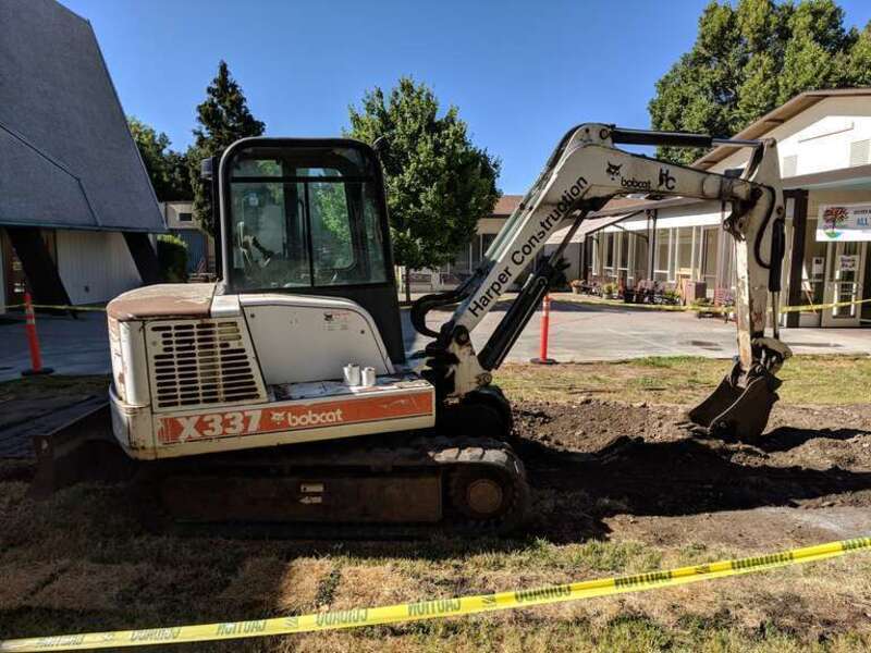A Bobcat X337 excavator parked at a job site in Campbell, California.