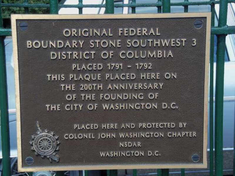 Southwest No. 3 Boundary Marker of the Original District of Columbia. It is located in the parking lot of the First Baptist Church on King Street.