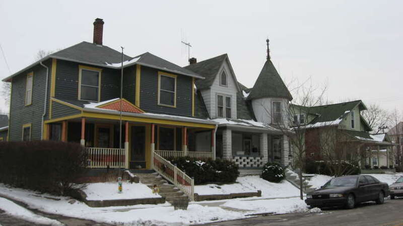 Houses on the eastern side of the 400 block of N. Ninth Street in Noblesville, Indiana, United States.  This block is part of the Catherine Street Historic District, a historic district that is listed on the National Register of Historic Places.