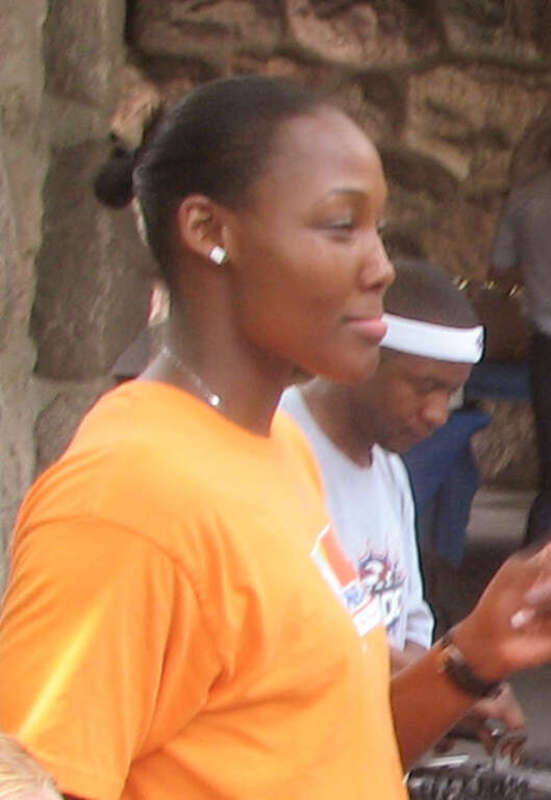 Plenette Pierson is the Shock's best dancer. Cheryl Ford tries to keep up.